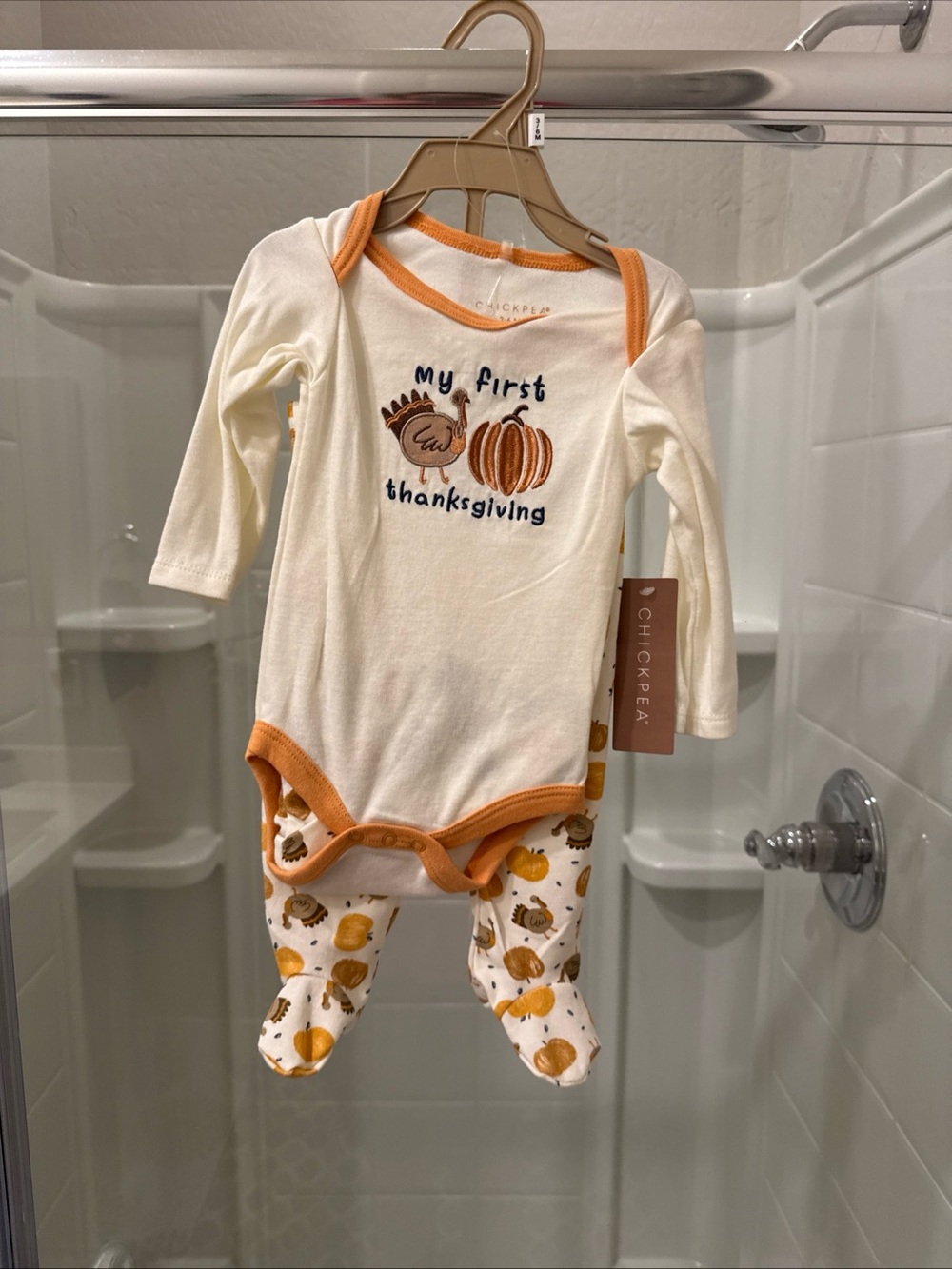 chick pea Cream & Orange "My First Thanksgiving" One-Piece